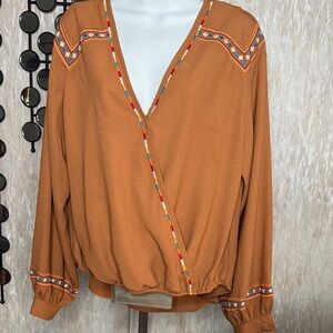 NFS Savanna Jane Embroidered V-Neck Blouse - Rust